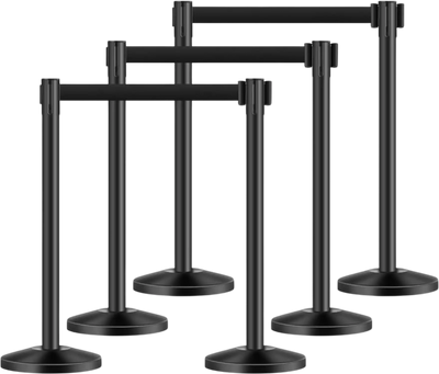 Vevor Stanchion Post 6-Pc Retractable Belt Crowd Control Barrier Set New