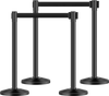 VEVOR Stanchion Post, 4 Pcs Stanchions with Retractable Belts, Carbon Steel Black Stanchions Queue with Sand Injection Hollow Base, Crowd Control Barriers for Theaters, Parties, Weddings, Exhibitions