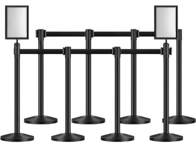 VEVOR Stanchion Post, 8 Pcs Stanchions with Retractable Belts, Carbon Steel Black Stanchions Queue with Sand Injection Hollow Base, Crowd Control Barriers for Theaters, Parties, Weddings, Exhibitions