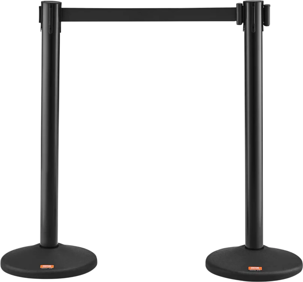 VEVOR Crowd Control Stanchions, 2-Pack Crowd Control Barriers with 6.5FT Black Retractable Belt, Plastic Stanchion Queue Post, Belt Barriers Line Divider Stanchion Set for Party, Airport, Exhibition