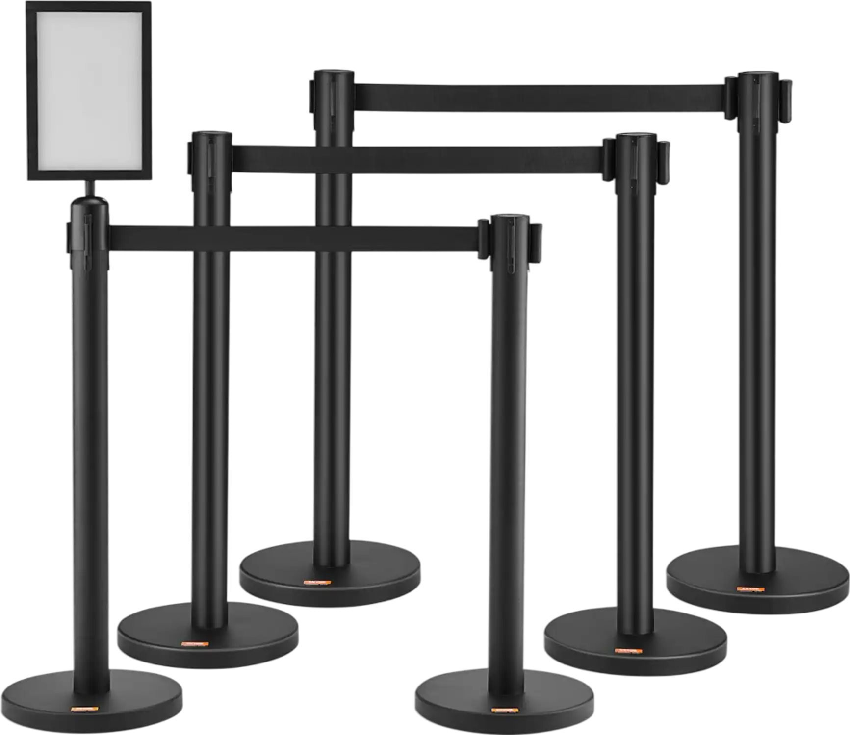 Vevor Crowd Control Stanchions 6-Pack Queue Posts with Sign Holder & 3 6.5' Retractable Belts New