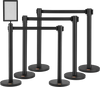 VEVOR Crowd Control Stanchions, 6-Pack Crowd Control Barriers, Carbon Steel Baking Painted Stanchion Queue Post with Sign Holder & 3PCS 6.5FT Retractable Belt, Belt Barrier Line Divider, Easy Assembly