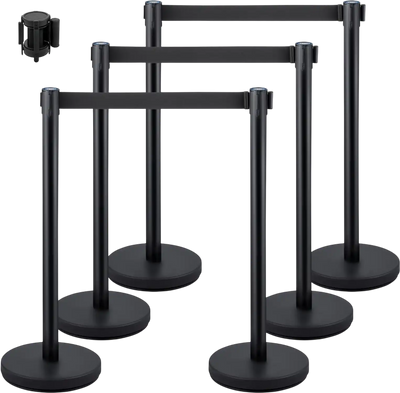 Vevor Crowd Control Stanchions 6-Pack Black Belt Queue Posts New