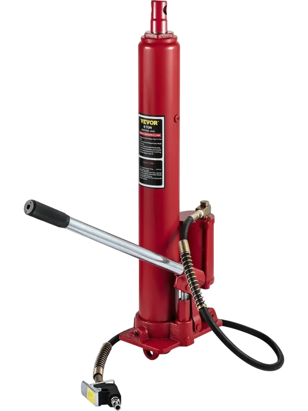 VEVOR Hydraulic/Pneumatic Long Ram Jack, 8 Tons/17363 lbs Capacity, with Single Piston Pump and Clevis Base, Manual Cherry Picker with Handle, for Garage/Shop Cranes, Engine Lift Hoist, Red
