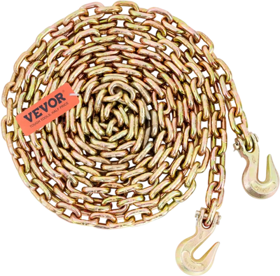 VEVOR Transport Binder Chain, 7100 lbs Working Load Limit, 3/8'' x 20' G80 Tow Chain Tie Down with Grab Hooks, DOT Certified, Galvanized Coating Manganese Steel for Dock Factory Construction Site