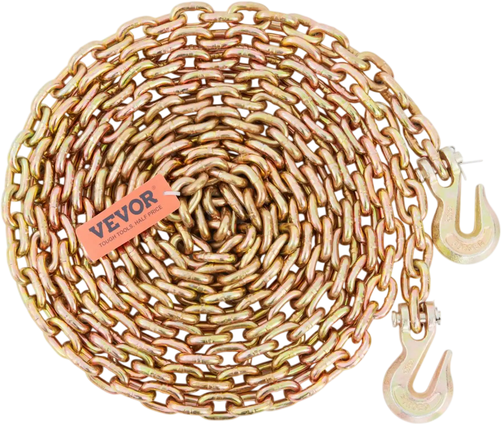 VEVOR Transport Binder Chain, 4900 lbs Working Load Limit, 5/16'' x 20' G80 Tow Chain Tie Down with Grab Hooks, DOT Certified, Galvanized Coating Manganese Steel for Dock Factory Construction Site