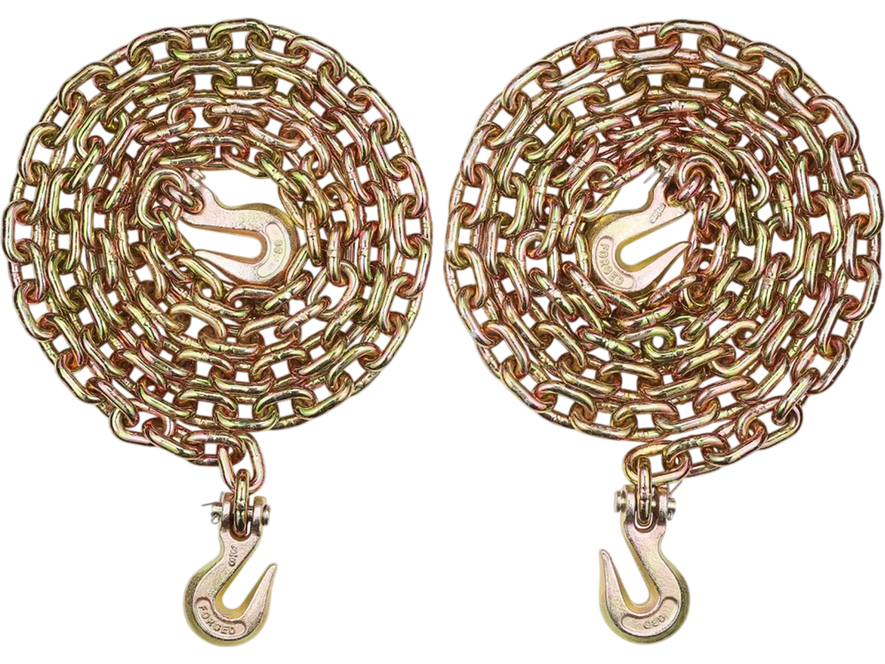 VEVOR G80 Transport Binder Chain, 3/8" x 10.3' 2-Pack Tow Chain with Clevis Grab Hooks, 7100 lbs Safe Working Load, Heavy Duty Logging Chain for Transporting Towing Truck Tie Down Binding Equipment