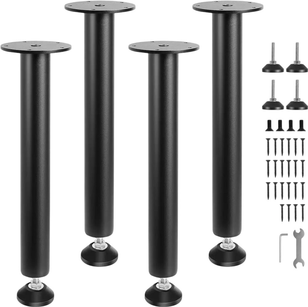 VEVOR 16 Inch Adjustable Desk Legs, Reinforced Steel Office Table Furniture legs Set of 4 for DIY, 1200 lbs Load Capacity Heavy Duty Desk Legs, Quick Instalation Legs with Adjustable Foot Cup Black