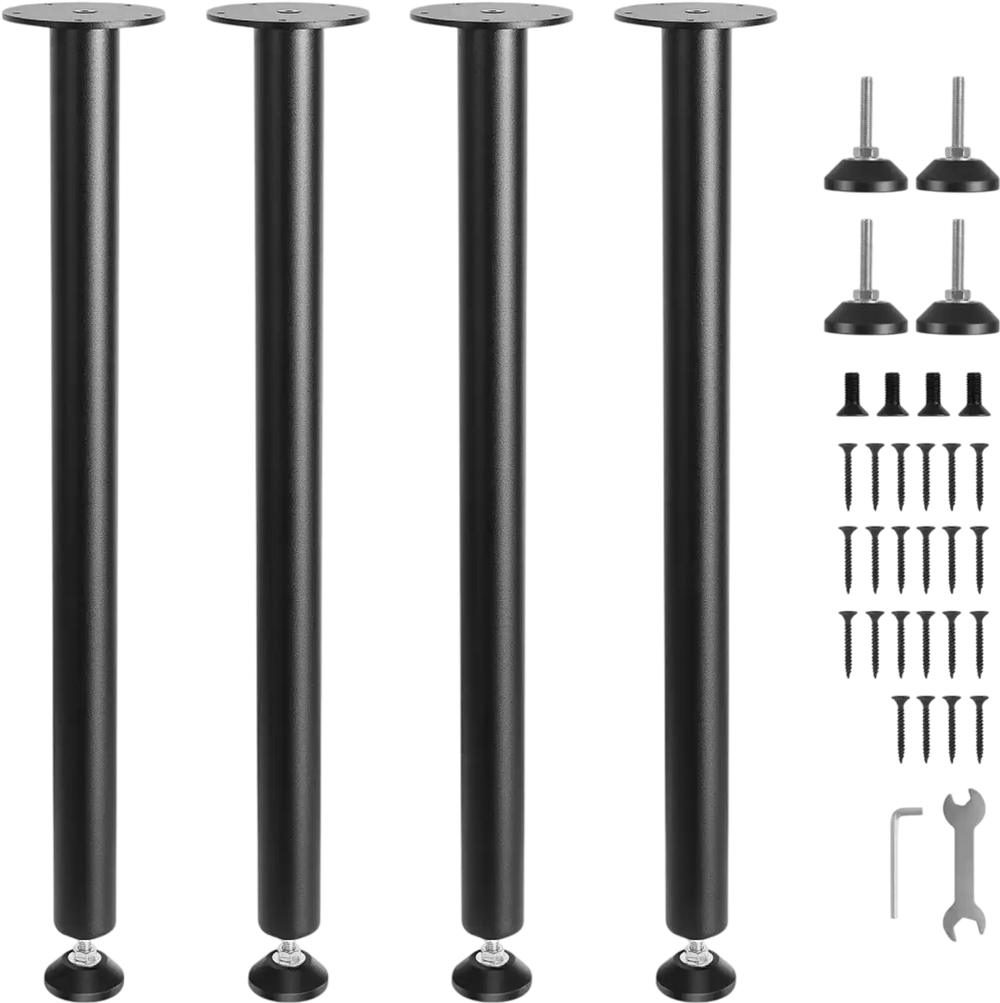 VEVOR 28 Inch Adjustable Desk Legs, Reinforced Steel Office Table Furniture legs Set of 4 for DIY, 1200 lbs Load Capacity Heavy Duty Desk Legs, Quick Instalation Legs with Adjustable Foot Cup Black
