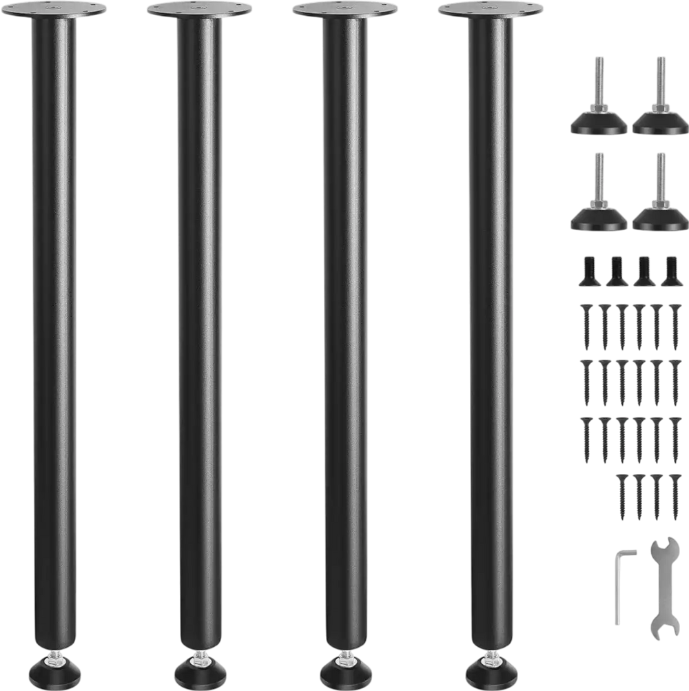 VEVOR 30 Inch Adjustable Desk Legs, Reinforced Steel Office Table Furniture legs Set of 4 for DIY, 1200 lbs Load Capacity Heavy Duty Desk Legs, Quick Instalation Legs with Adjustable Foot Cup Black