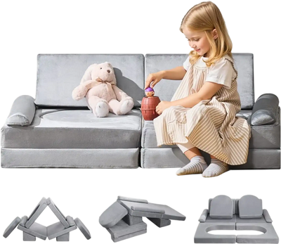 Vevor Kids Play Couch Modular Sectional Toddler Sofa with Armrests 10-Pc Gray New