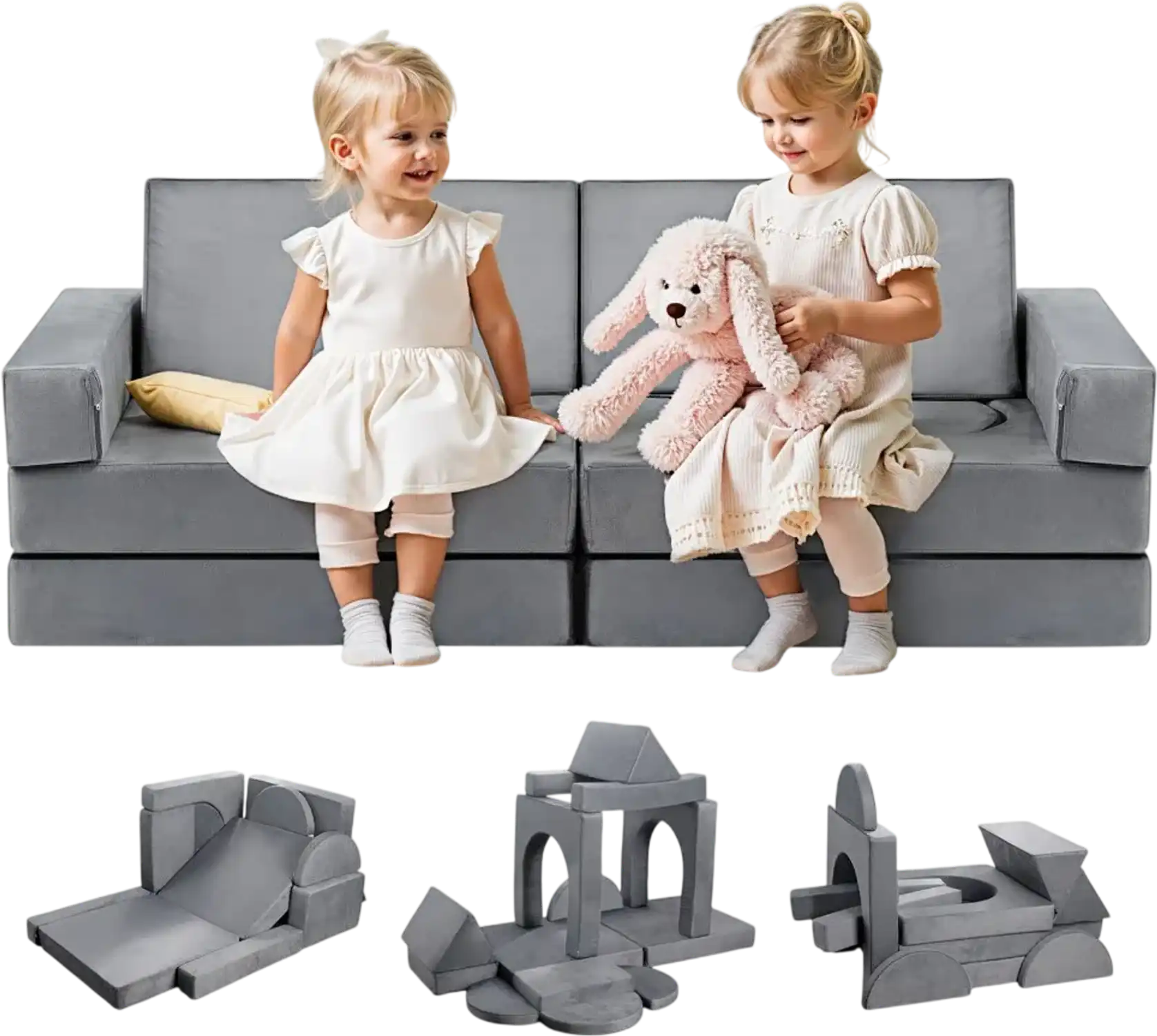 Vevor Kids Play Couch Modular 14-Piece Gray Sectional Sofa New