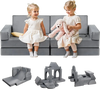 VEVOR Modular Kids Play Couch, Sectional Toddler Sofa with Armrests, 28D Sponge & Short Pile, Convertible Kids Modular Couch DIY Creative Combination for Playroom, Bedroom, Living Room, 14 Pcs, Gray