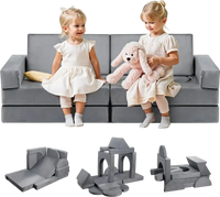 VEVOR Modular Kids Play Couch, Sectional Toddler Sofa with Armrests, 28D Sponge & Short Pile, Convertible Kids Modular Couch DIY Creative Combination for Playroom, Bedroom, Living Room, 14 Pcs, Gray