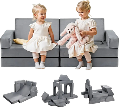 Vevor Kids Play Couch Modular 14-Piece Gray Sectional Sofa New