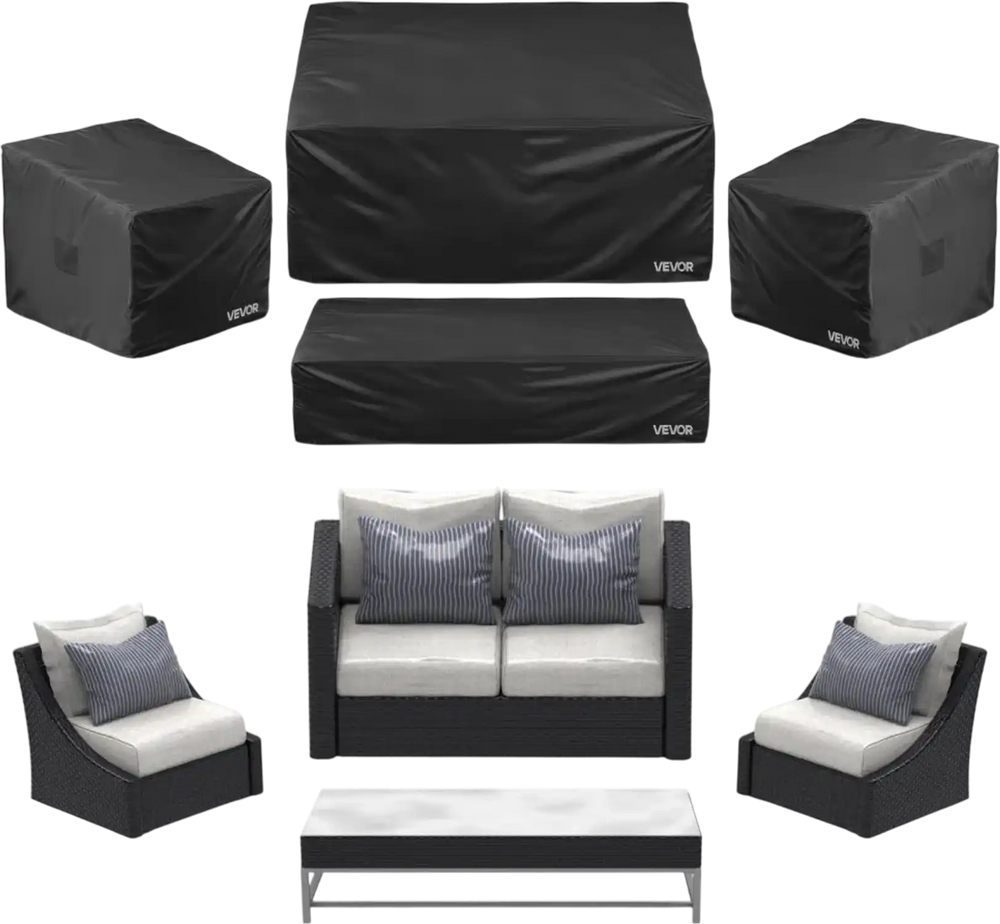 VEVOR Patio Furniture Cover 4-Piece Set, 420D Heavy Duty Waterproof Outdoor Dining Table and Chairs Cover Set, Lawn Patio Furniture Covers for Outdoor Sofa, Couch, Chairs, Coffee Table, Black