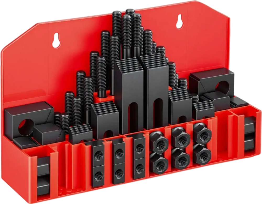 VEVOR 58 Piece 5/8" T-Slot Clamping Kit Hold Down Clamp 1/2"-13 Stud Size, for Bridgeport Mills, Standard Milling Machine, Drill Press, Heat Treated and Precision Ground, Flexible Height Adjustment