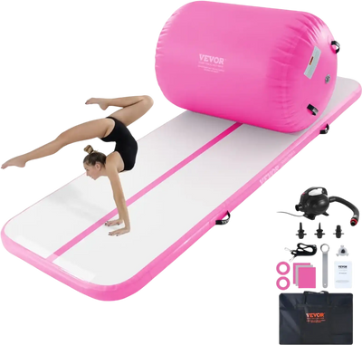 VEVOR Inflatable Gymnastics Air Mat Set, 2 PCS Tumbling Mat, Tumble Track with Electric Pump, Air Roller Barrel Gymnastics Equipment, Training Mats for Home Use/Gym/Yoga/Cheerleading/Beach/Park/Water