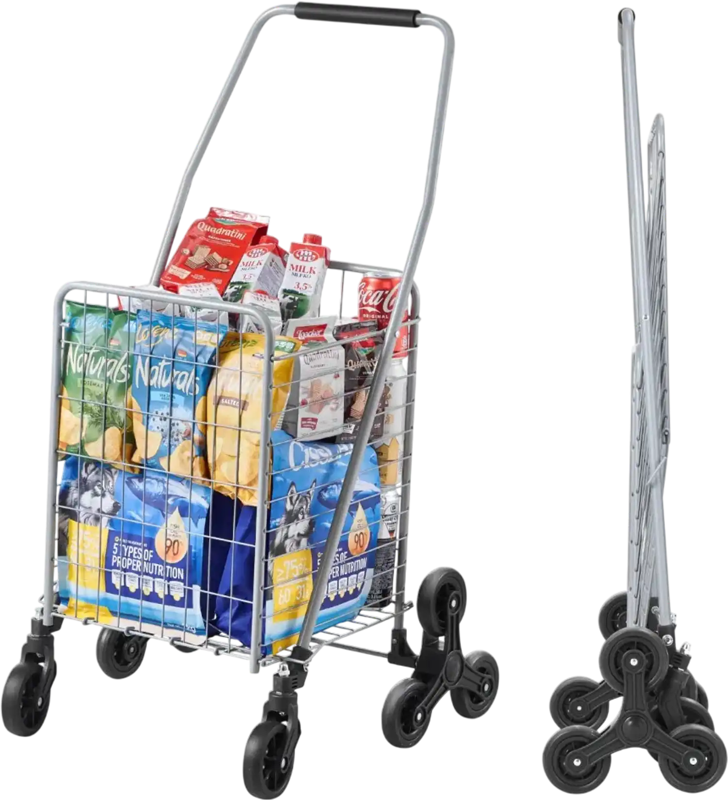 Vevor Shopping Cart 45L Foldable Stair Climbing Utility Cart Silver New