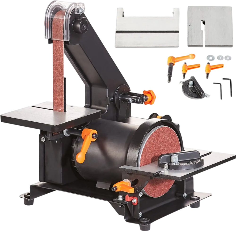 VEVOR 5" Disc Sander and 1" x 30" Belt Sander Combo with 2.5A Induction Motor, Powerful Woodworking Bench Sander with 0-45° Adjustable Cast Aluminum Work Table
