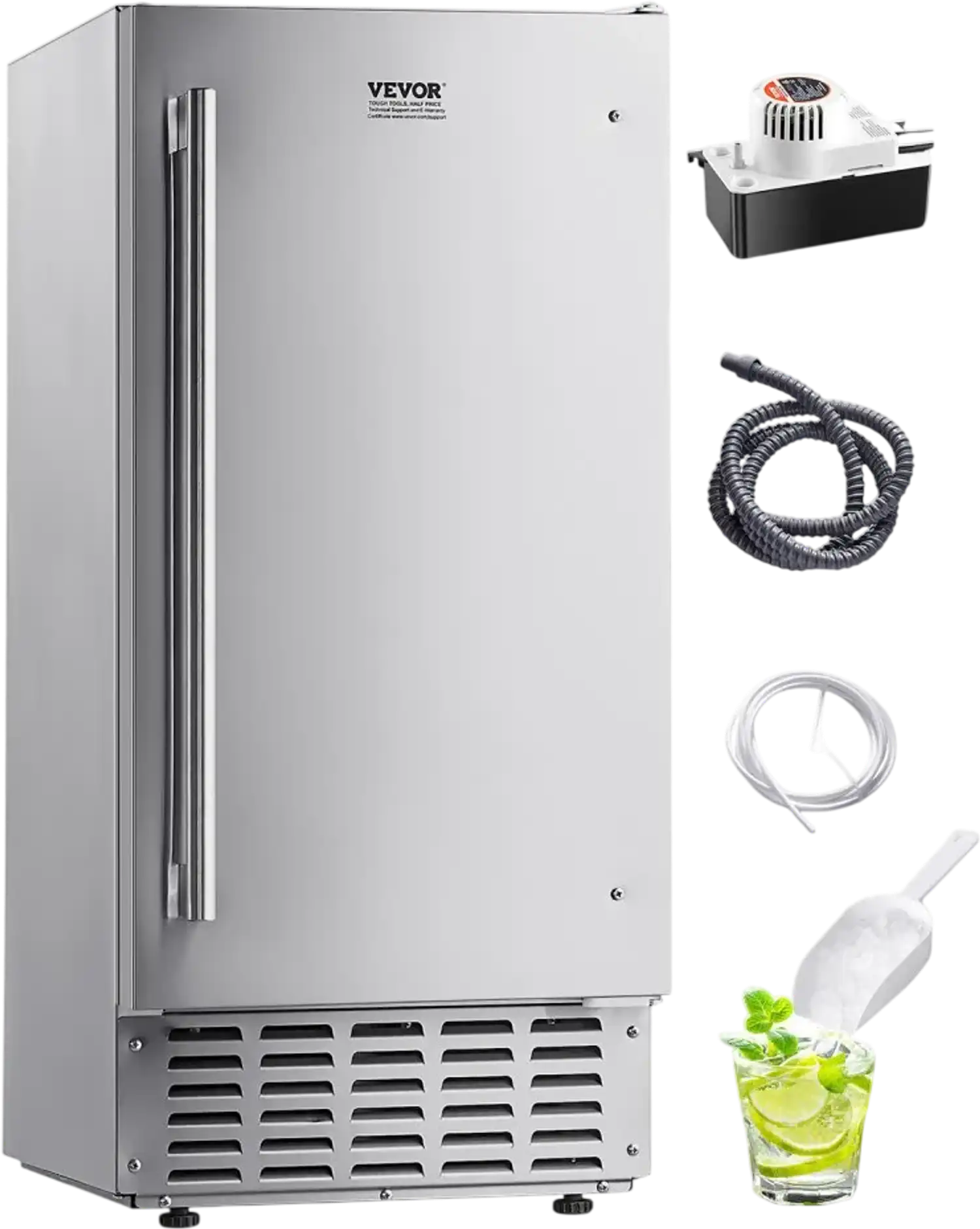 Vevor Ice Maker Undercounter Built-In Nugget 66 lbs/Day Stainless Steel New