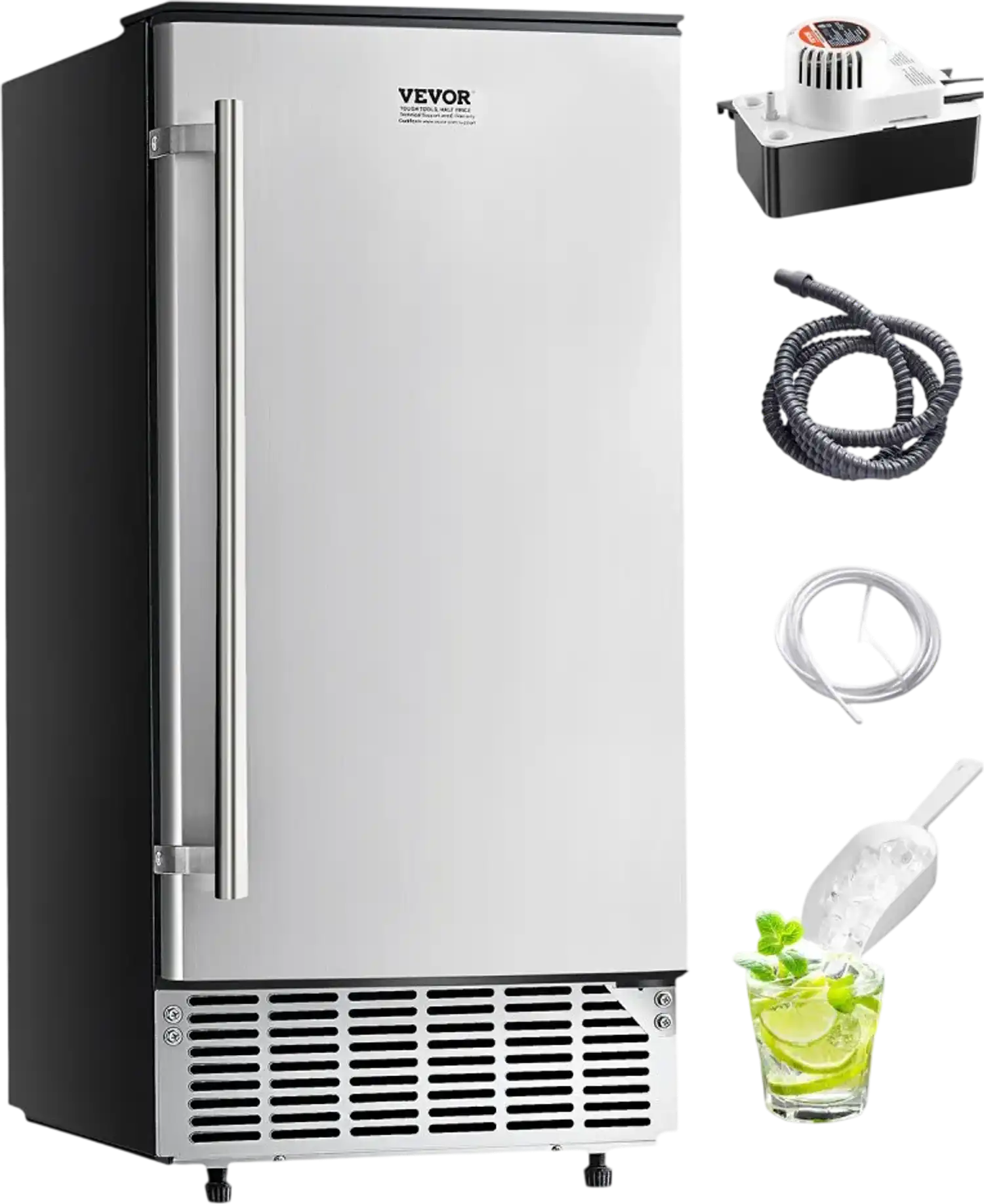 Vevor Ice Maker Undercounter Built-In 80 lbs/Day Reversible Door Stainless Steel New
