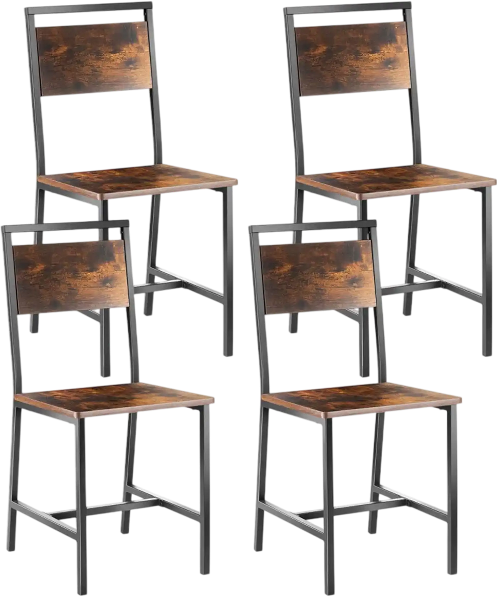 VEVOR Dining Chairs Set of 4, Wooden Table Chairs with Metal Frame and Backrest, Easy to Assemble Leather Side Chair, Modern Farmhouse Walnut Chair for Kitchen Living Room, Rustic Brown and Black