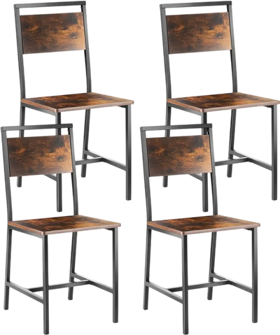 VEVOR Dining Chairs Set of 4, Wooden Table Chairs with Metal Frame and Backrest, Easy to Assemble Leather Side Chair, Modern Farmhouse Walnut Chair for Kitchen Living Room, Rustic Brown and Black