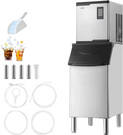 VEVOR Commercial Ice Maker Machine, 300LBS/24H Ice-Making Machine with 300LBS Stainless Steel Storage Bin, Auto Self-Cleaning Ice Maker with Touchscreen for Bar Cafe Restaurant Business Commercial