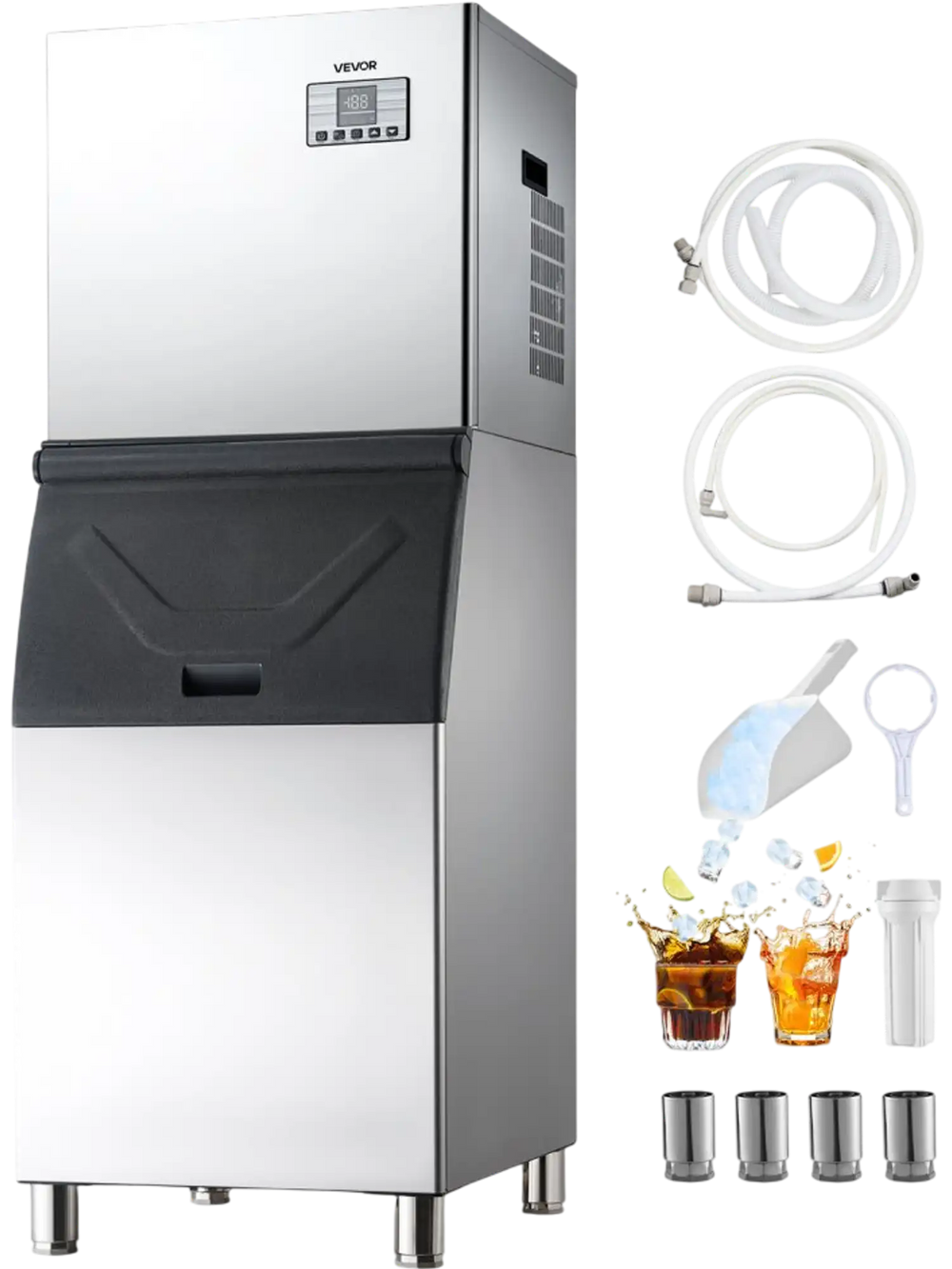 VEVOR Commercial Ice Maker Machine, 400LBS/24H Ice-Making Machine with 300LBS Stainless Steel Storage Bin, Auto Self-Cleaning Ice Maker with Touchscreen for Bar Cafe Restaurant Business Commercial