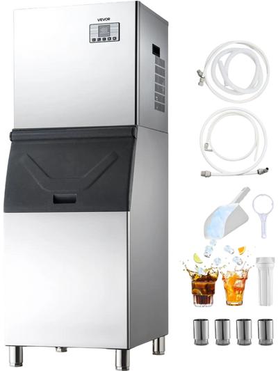 VEVOR Commercial Ice Maker Machine, 400LBS/24H Ice-Making Machine with 300LBS Stainless Steel Storage Bin, Auto Self-Cleaning Ice Maker with Touchscreen for Bar Cafe Restaurant Business Commercial