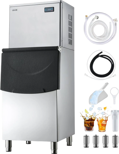 VEVOR Commercial Ice Maker Machine, 450LBS/24H Ice-Making Machine with 250LBS Stainless Steel Storage Bin, Auto Self-Cleaning Ice Maker with Touchscreen for Bar Cafe Restaurant Business Commercial