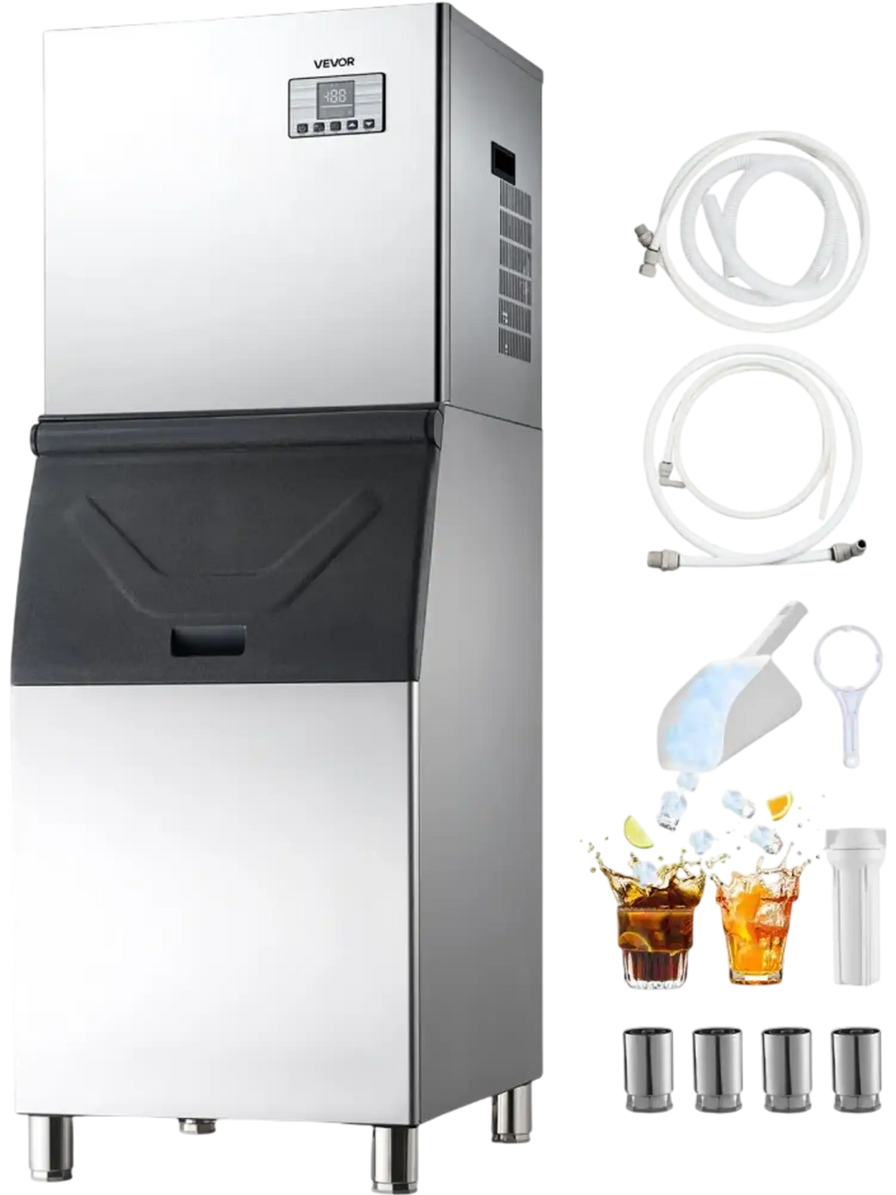 VEVOR Commercial Ice Maker Machine, 550LBS/24H Ice-Making Machine with 300LBS Stainless Steel Storage Bin, Auto Self-Cleaning Ice Maker with Touchscreen for Bar Cafe Restaurant Business Commercial