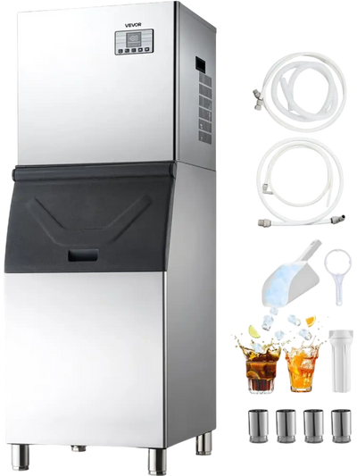 VEVOR Commercial Ice Maker Machine, 550LBS/24H Ice-Making Machine with 300LBS Stainless Steel Storage Bin, Auto Self-Cleaning Ice Maker with Touchscreen for Bar Cafe Restaurant Business Commercial