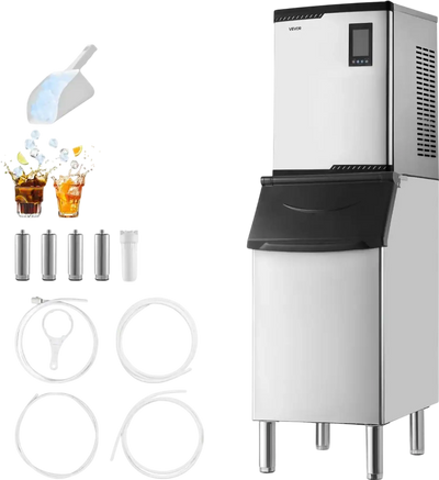 VEVOR Commercial Ice Maker Machine, 800LBS/24H Ice-Making Machine with 300LBS Stainless Steel Storage Bin, Auto Self-Cleaning Ice Maker with Touchscreen for Bar Cafe Restaurant Business Commercial