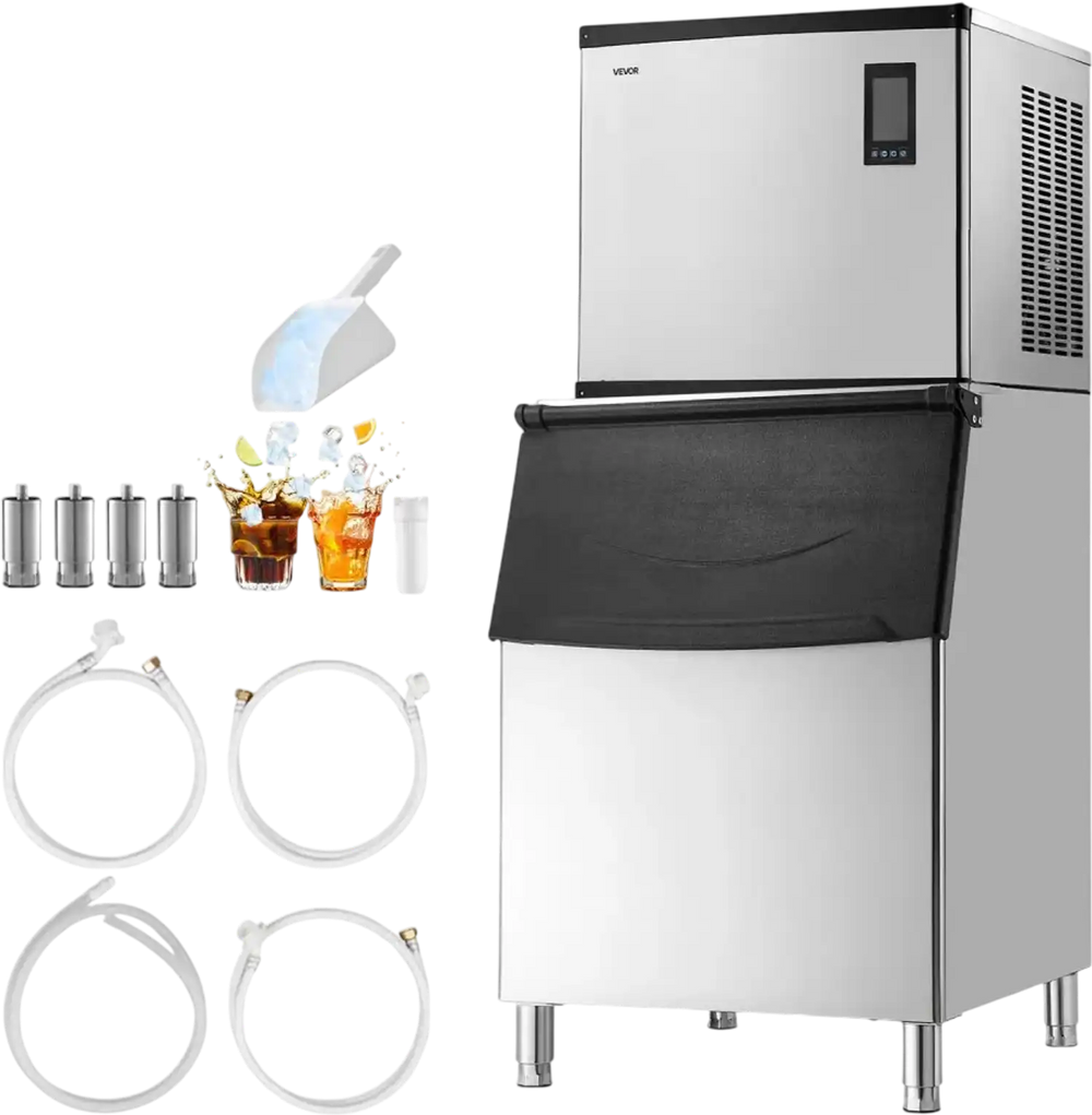 VEVOR Commercial Ice Maker Machine, 1000LBS/24H Ice-Making Machine with 500LBS Stainless Steel Storage Bin, Auto Self-Cleaning Ice Maker with Touchscreen for Bar Cafe Restaurant Business Commercial