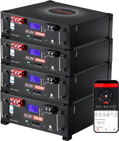 Vevor Lithium Server Rack Battery 51.2V 400Ah LiFePO4 with Bluetooth 4 Pack New