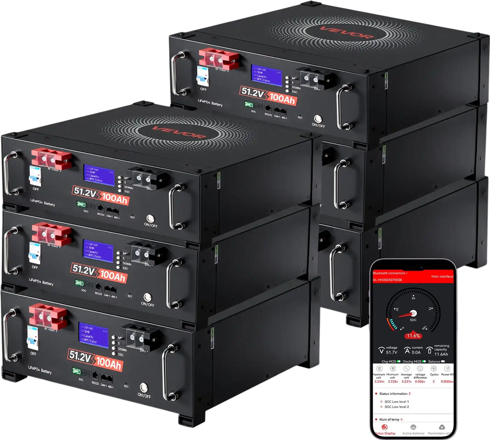 Vevor Lithium Server Rack Battery 51.2V 600Ah LiFePO4 with Bluetooth 6 Pack New