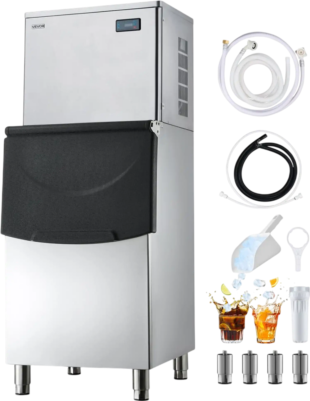 VEVOR Commercial Ice Maker Machine, 650LBS/24H Ice-Making Machine with 250LBS Stainless Steel Storage Bin, Auto Self-Cleaning Ice Maker with Touchscreen for Bar Cafe Restaurant Business Commercial