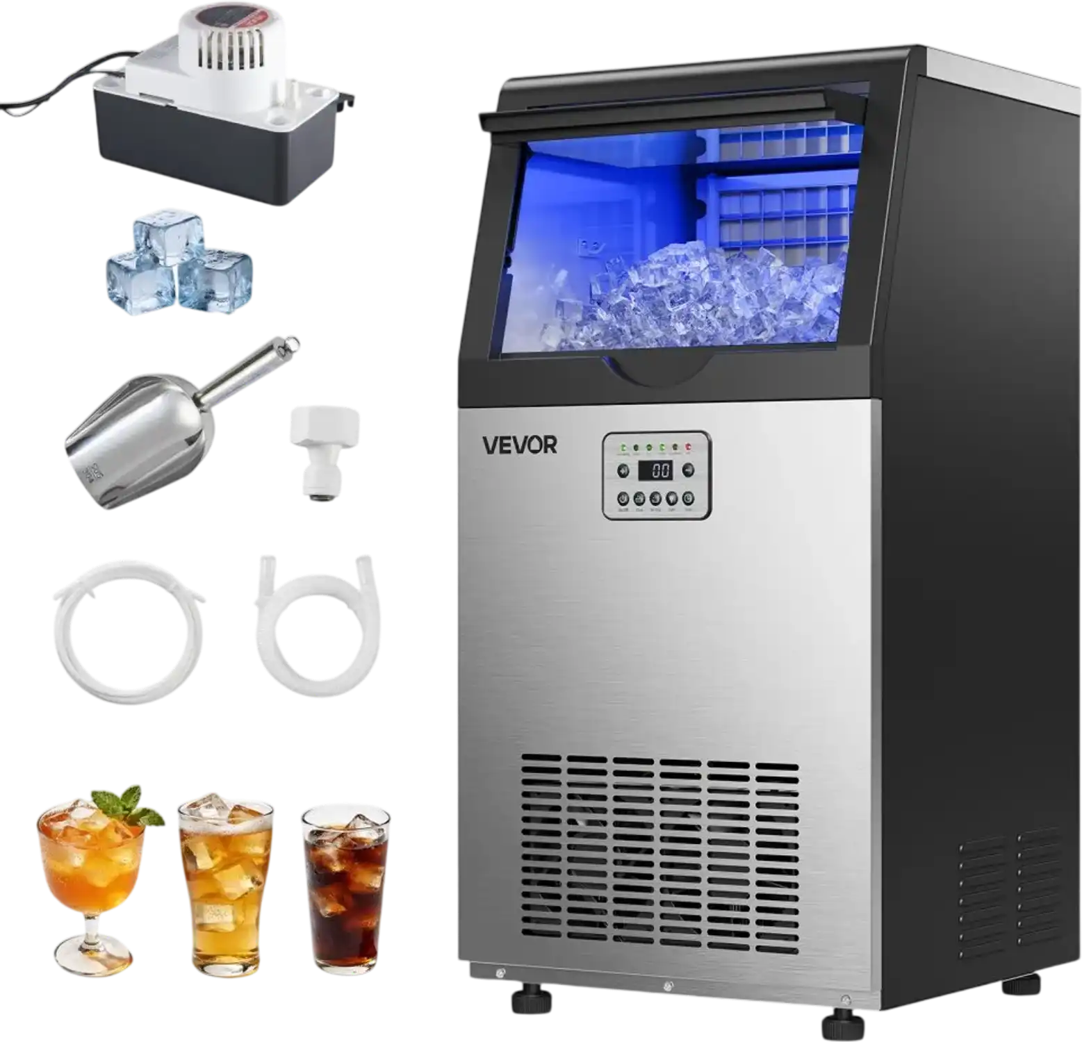 Vevor Ice Maker Commercial 100 lbs/24h 30 lbs Storage Built-In Freestanding Under Counter Stainless Steel New