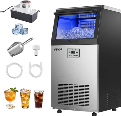 Vevor Ice Maker Commercial 100 lbs/24h 30 lbs Storage Built-In Freestanding Under Counter Stainless Steel New