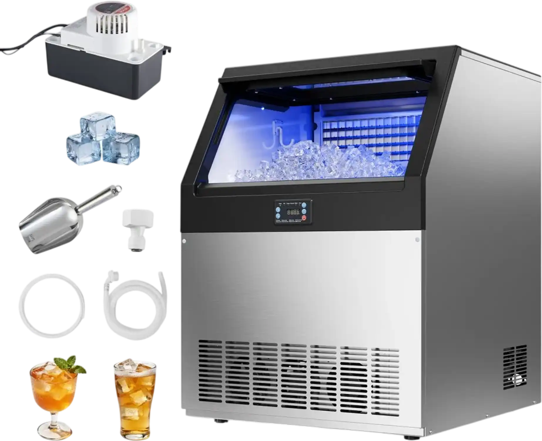 Vevor Ice Maker Commercial 360 lbs/24h Freestanding Under Counter Stainless Steel with Pump New