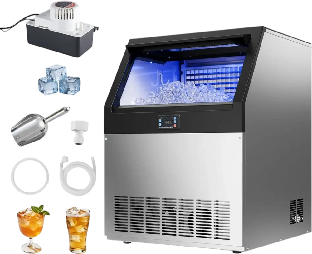 VEVOR Commercial Ice Maker Machine with Pump, 440 lbs/24h with 85 lbs Storage Capacity, Built-in/Freestanding/Under Counter, Stainless Steel Ice Maker with LED Display & Self-Cleaning, for Home Bar