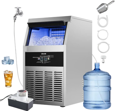 Vevor Ice Maker Commercial Freestanding 150 lbs/24h Stainless Steel with Pump and 30 lbs Storage New
