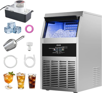 Vevor Ice Maker Commercial Freestanding Under-Counter Stainless Steel 160 lbs/24h with Pump New