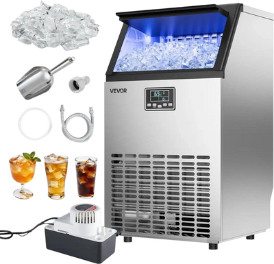 Vevor Ice Maker Commercial Freestanding 100 lbs/24h 26 lbs Storage Stainless Steel New