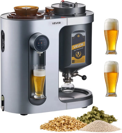 VEVOR Automatic Home Beer Brewer, 1500W Electric Beer Brewing Machine, 3.43 Gal All-in-One Home Brewer with Mash Boil Device, 304 Stainless Steel Internal Tank, Auto Temperature & Pressure Control
