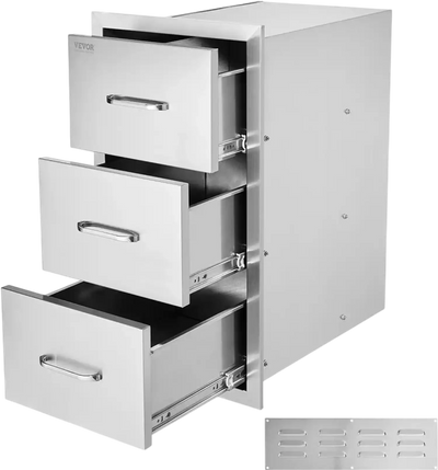 Vevor Outdoor Kitchen Drawers 3-Tier Stainless Steel Triple Access Storage Cabinet 18.5