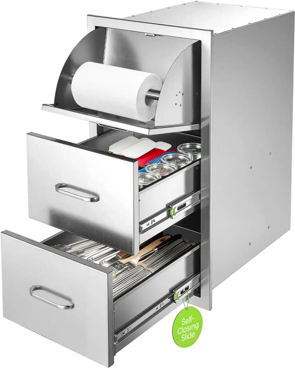 VEVOR Outdoor Kitchen Drawers, 20"W x 30"H x 16"D, Paper Towel Dispenser, for BBQ Island Storage, Patio Bars and Grill Station, with Handle, Built-In BBQ Island Drawers Organize Cookware Accessories
