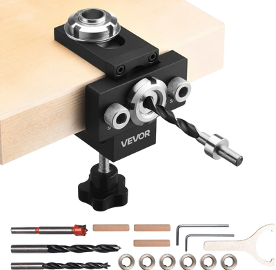 VEVOR Doweling Jig Kit, Self Centering Dowel Drill Jig for Straight Holes, Aluminum Alloy Woodworking Joints Tool with 3 Size Drill Bits 5/16